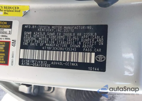 2011 Toyota Camry Le from USA, damaged, VIN 4T1BF3EK2BU135345